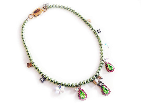 Beaded Necklace with Pink & Green Swarovski
